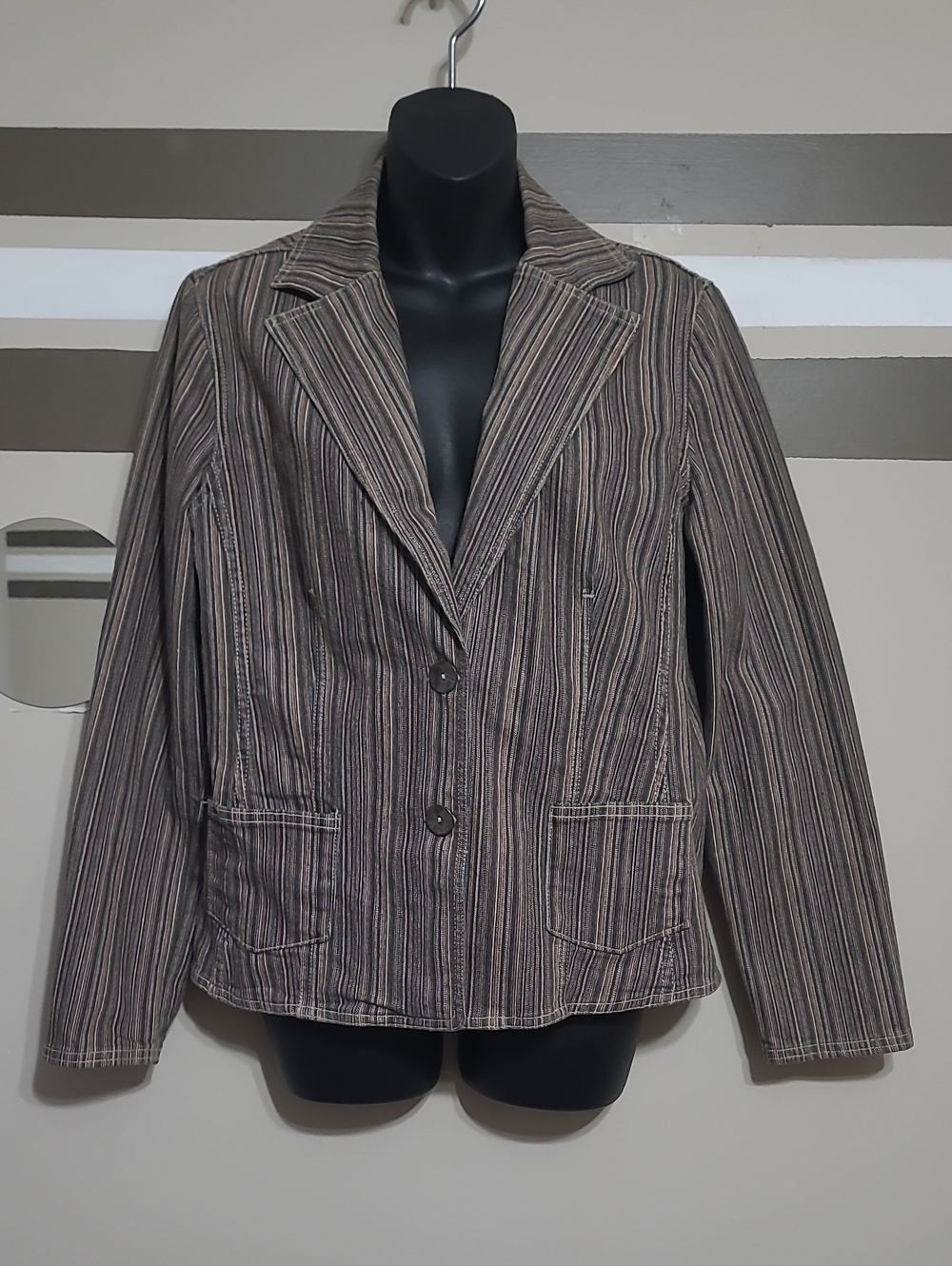 Vintage Point Zero 90s Y2K Brown/Multi-coloured Striped Denim Blazer Sz Med